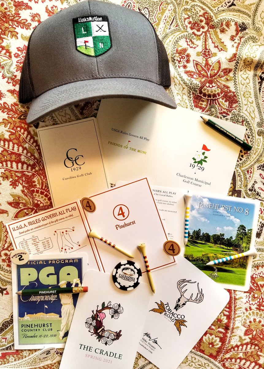 LinksNation's tweet photo. #GiveawayAlert - just a few trinkets from our Carolina journey plus a LN lid to celebrate our site relaunch next week. Simply follow us + RT this post 2b eligible to win. 

#CharlestonMuni
@CaledoniaGolfFi 
@PinehurstResort No.2, 4, 8, Cradle
@TobaccoRoadGolf 
#CarolinaGolfClub https://t.co/BoL9BUJBau
