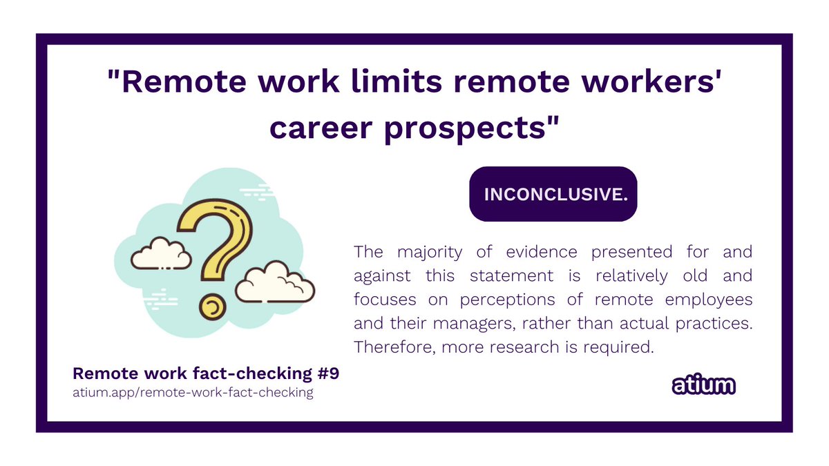 Remote work fact-checking Day 9 - 'Remote work limits remote workers' career opportunities' ⚠️

If you want to find out how we reached our conclusions, you can read the full report here: buff.ly/2S8yPIc

See all facts in one thread 🧵! buff.ly/3bFDOXL