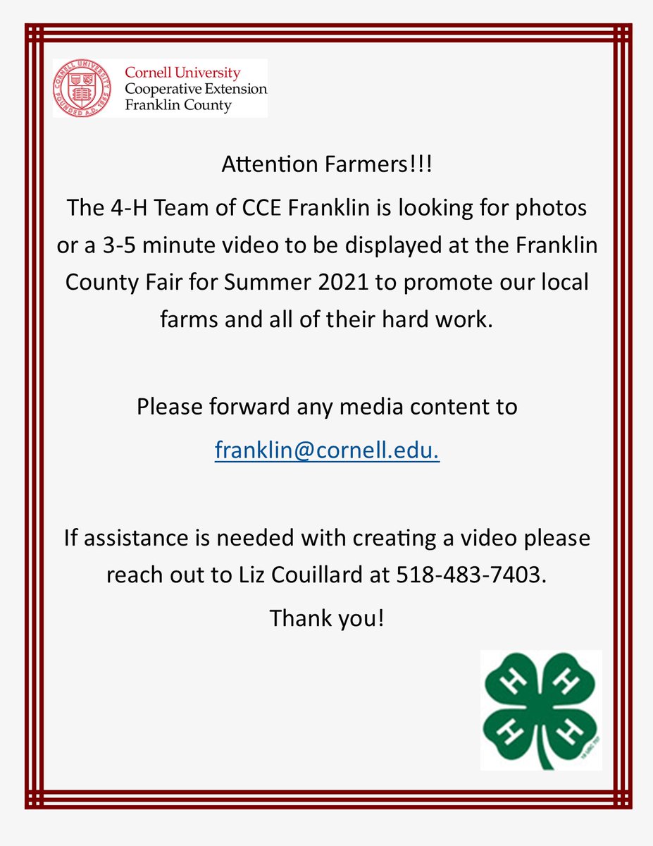 Attention Farmers!! Our 4-H Team is looking for help with promoting our local farms this year at the Franklin County Fair.