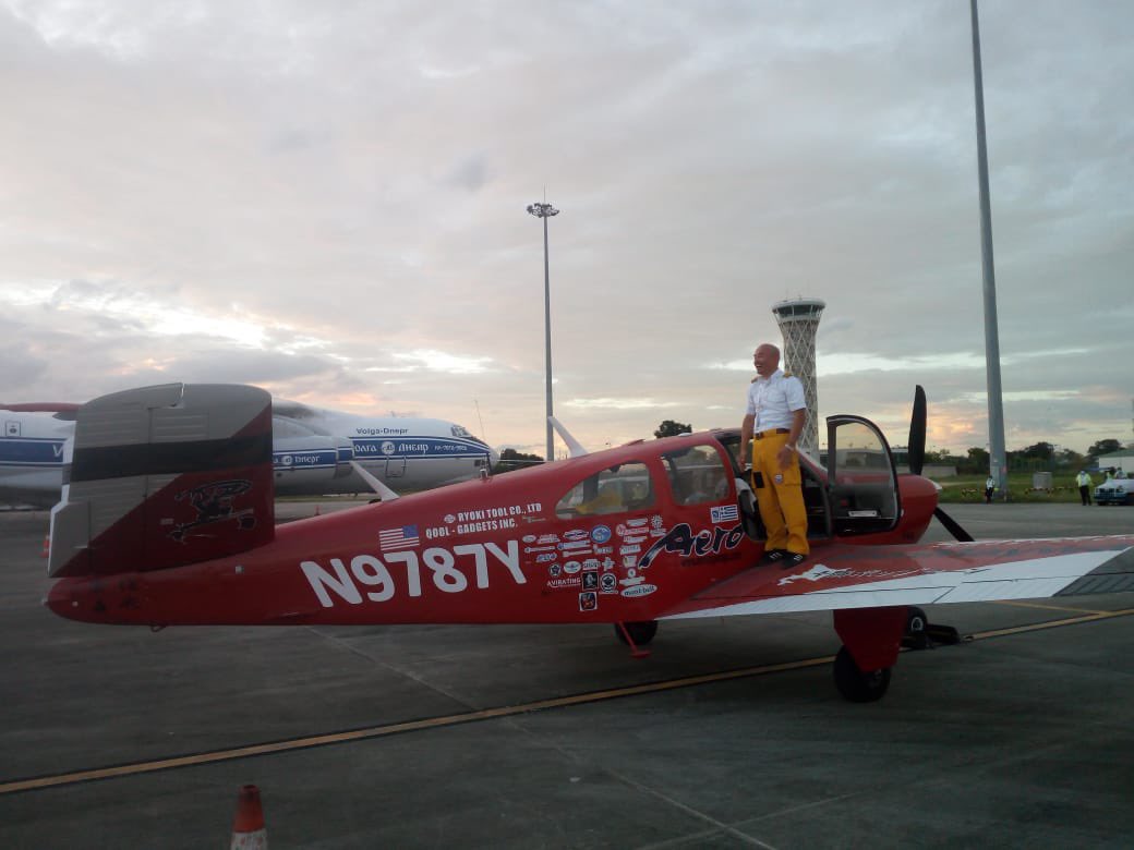 MRIA_SriLanka's tweet photo. The beauty “BEACH CRAFT BONANZA P35 - landed @ MRIA.  Piloted Capt Shiniji Maeda US citizen, who is partially blind with one eye is on his way to register a Guinnes record piloting an air craft around the world by a disabled pilot. https://t.co/Q1XbBujXbj