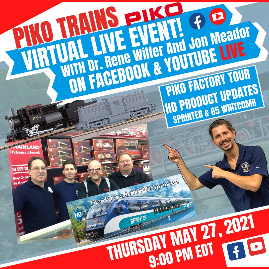 Tonight is the night!  Some great new info will be shared regarding our first North American HO-Scale locos!
#PIKO #PIKOAmerica #pikotrains #trainworld  #qualitytrains #qualitytime #familyhobby #hotrains #trains #modelrailroad #hoscale #gscale 
facebook.com/events/5086518…