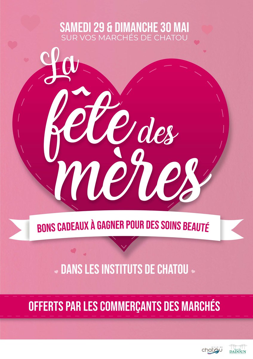 Les marchés de #Chatou fêtent les mamans
🗓29 mai📍Berteaux 
🗓30 mai📍Maupassant 
Les commerçants de vos marchés vous proposent de participer au grand jeu de la ROSE GAGNANTE! 
Celle-ci pourra vous faire gagner un soin dans un des instituts de Chatou. Que la meilleure gagne!