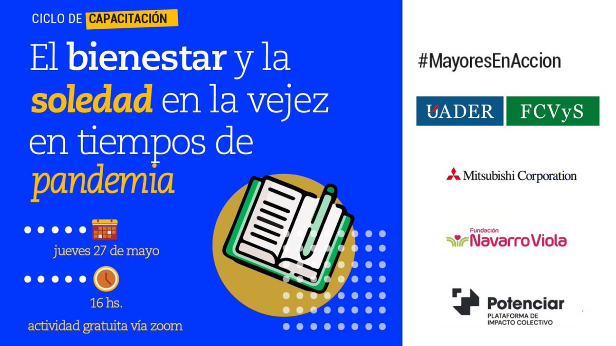 #MayoresEnAcción HOY 16 hs ¡ Sumate al encuentro "El bienestar y la soledad en la vejez en tiempos de pandemia"! Es una actividad gratuita y de libre acceso. Inscribite: bit.ly/BienestarYLaSo…