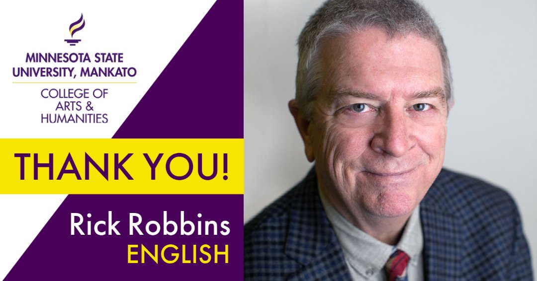 mnsu_cah's tweet photo. Congratulations on your retirement Professor Rick Robbins from the Department of English!  

Rick has served our University for over 37 years!  Thank you for all you have done for our University and our students.  Congratulations on your well-deserved retirement Rick! https://t.co/Fnp2pW9I8d