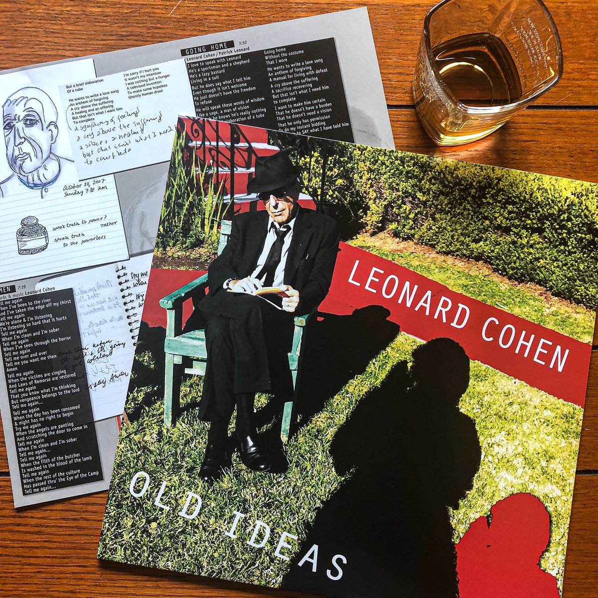 FirstSpinsFree's tweet image. My workweek is over, time to curl-up with some good liner notes, an album and a glass of whiskey.  Two of the three courtesy of #LeonardCohen.
===================
Whats Spinning: Old Ideas 
Artist: leonard Cohen
Label: Columbia 
Year: 2012
Record Shop: @somethingelserecords