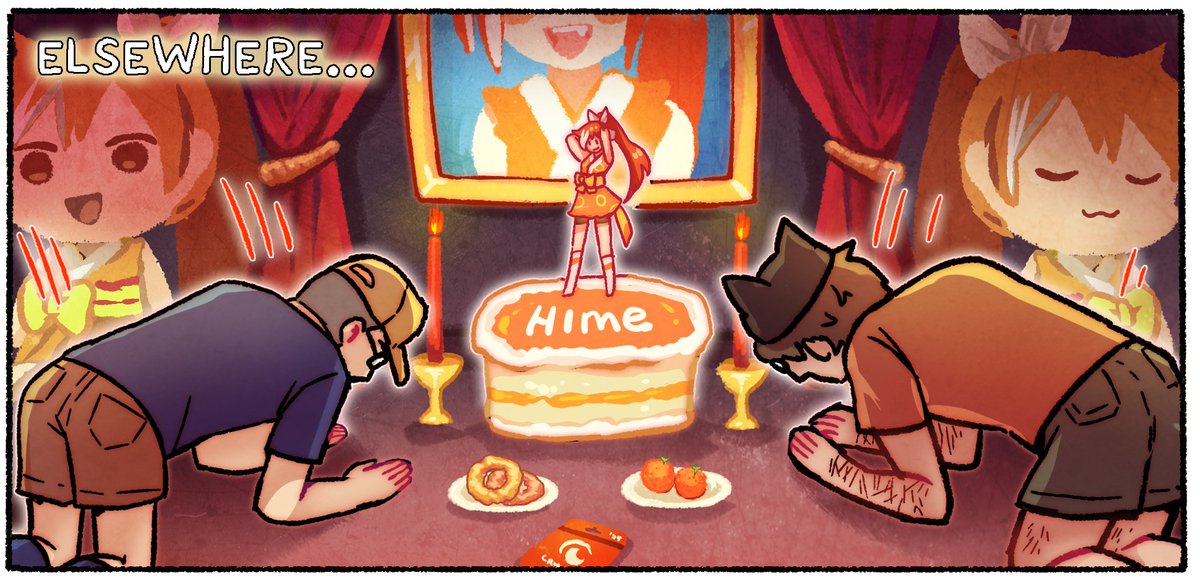 Crunchyroll's tweet photo. Celebrate Hime's Birthday with this week's the Daily Life of Crunchyroll-Hime (by @coughdrops!!) 🧡🎂 https://t.co/RnfkedLHry