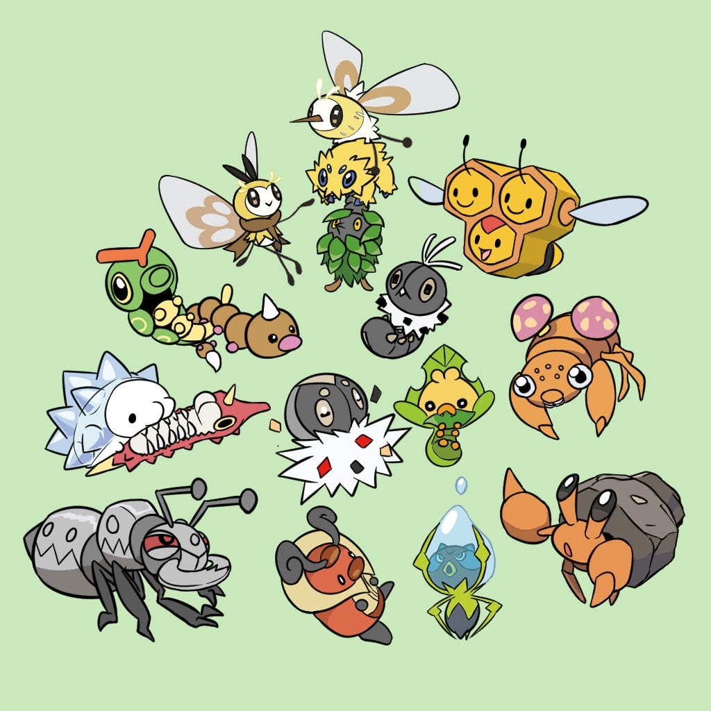 ｑちゃん 虫ポケモン全員集合 種類豊富なむしタイプ 一番小さいのはアブリー バチュルの0 1m 一番大きいのはキョダイマルヤクデの75m その差はなんと750倍 全てのタイプの中でたかさの倍率が一番大きいのはこのむしタイプなんです あなたが