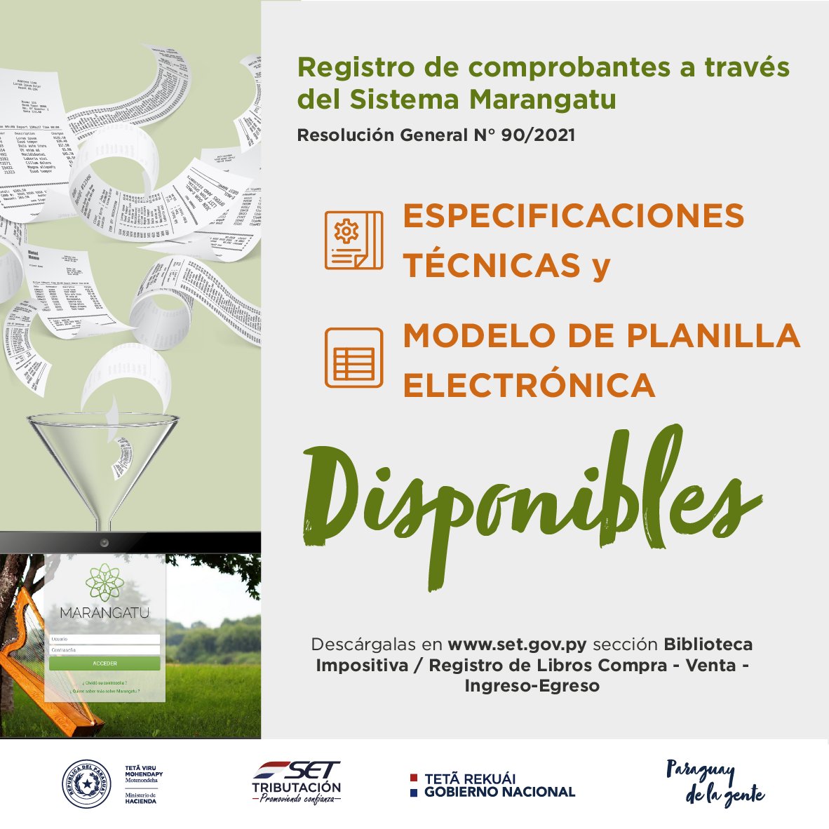 DNITpy's tweet photo. Ya se encuentran disponibles en la Web las Especificaciones Técnicas y el Modelo de Planilla Electrónica para el registro de comprobantes a través del Marangatu (R.G. N° 90/2021).

Descárgalos ingresando al siguiente enlace 👉🏽 https://t.co/20evjNy4LU https://t.co/s2amvHObnk