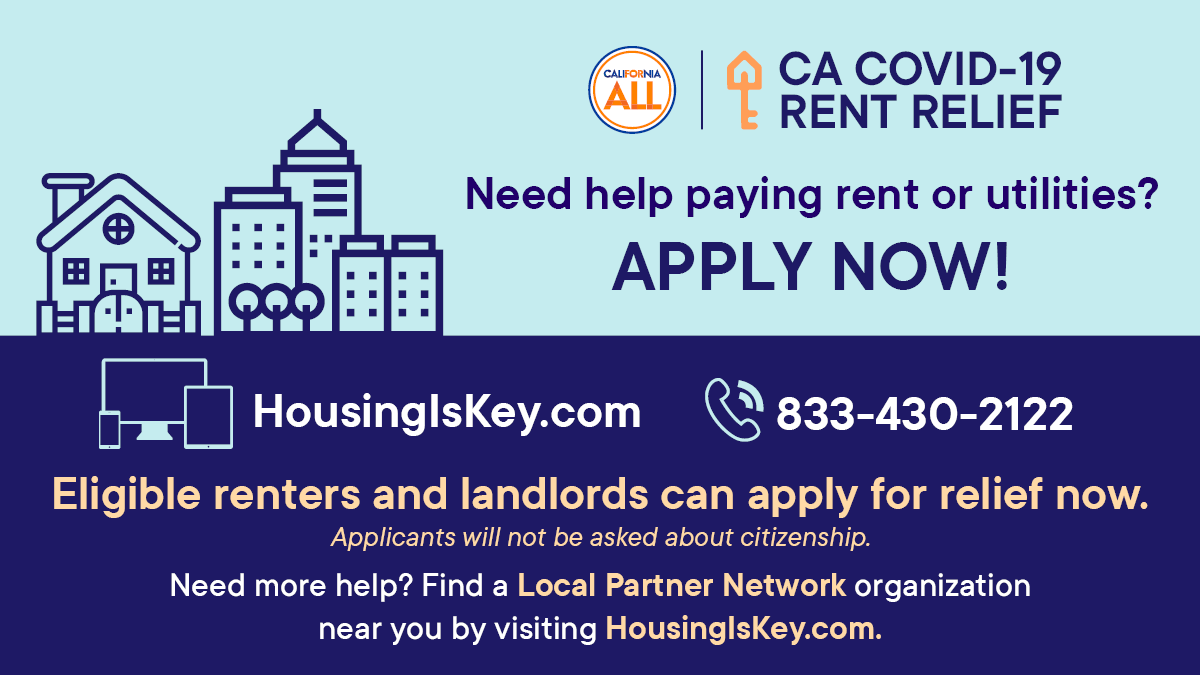 TRIOSSSPC's tweet photo. CA COVID-19 Rent Relief program🙌
Those who have experienced a financial hardship due to COVID-19, have past due rent or utilities (or who need help with future payments), and have a household income that is not more than 80% of the Area Median Income (AMI), may be eligible! https://t.co/F5wnU9gTmZ