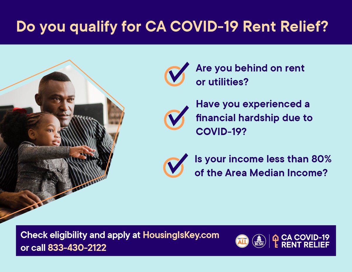 TRIOSSSPC's tweet photo. CA COVID-19 Rent Relief program🙌
Those who have experienced a financial hardship due to COVID-19, have past due rent or utilities (or who need help with future payments), and have a household income that is not more than 80% of the Area Median Income (AMI), may be eligible! https://t.co/F5wnU9gTmZ