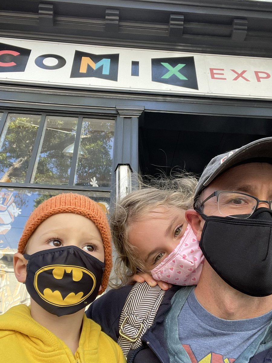 Kids and me in front of Comix experience