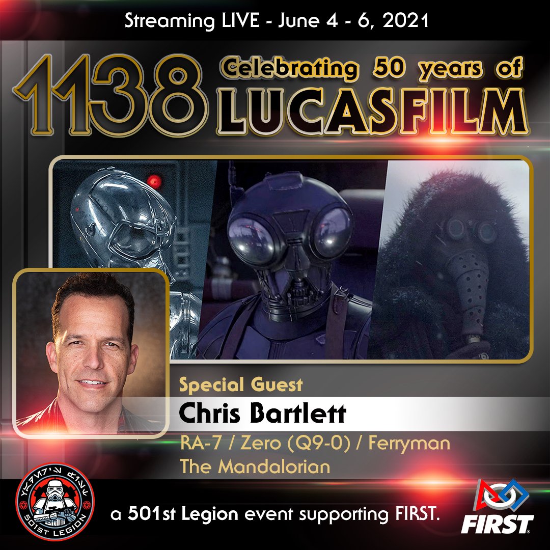 We would be honored if you could join us in welcoming Special Guest Chris Bartlett!
Join us June 4-6th as we celebrate 50 years of Lucasfilm and STEM education around the world by donating to <a href="/FIRSTweets/">FIRST</a>  !
Our donation link is now LIVE: bit.ly/501stCelebrates
#501stCelebrates