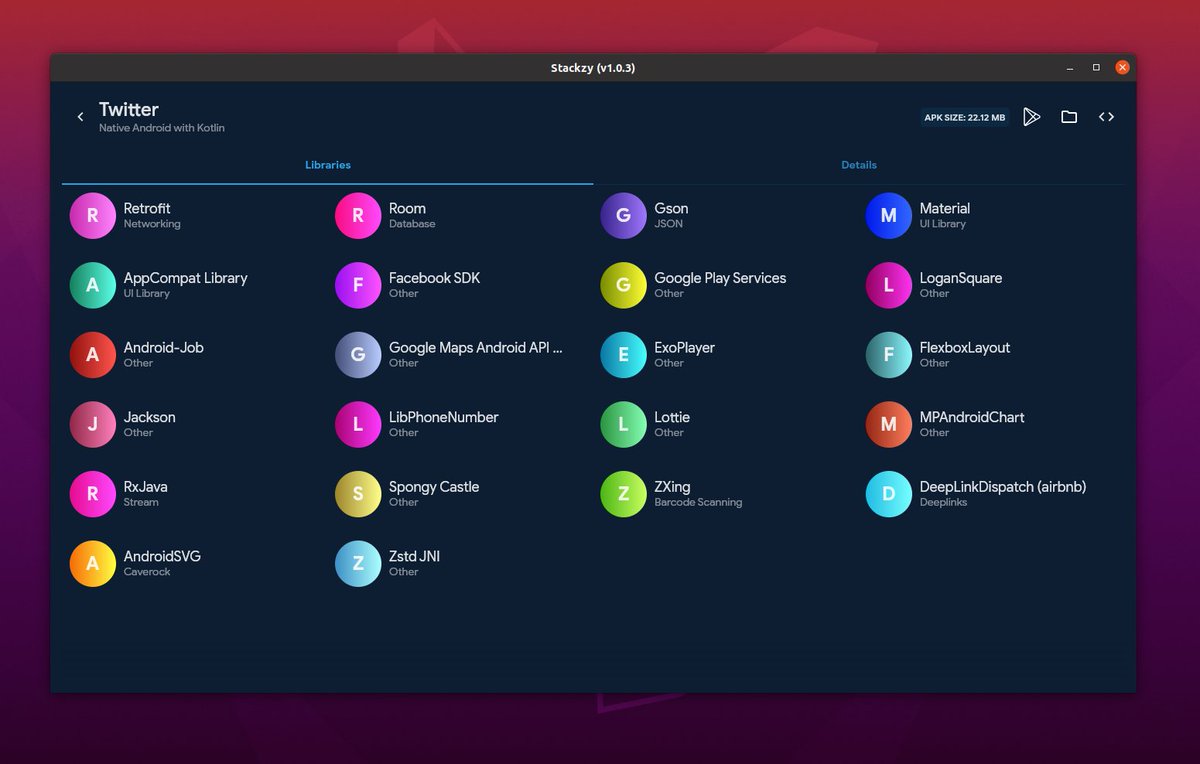theapache64's tweet photo. ⚒️⚒️⚒️⚒️⚒️

Here's what @Twitter uses to build their Android app

📡 Retrofit
🚪 Room
▶️ ExoPlayer
🕺 Lottie
🌊 RxJava
📈 MPAndroidChart

(see more in the screenshot)

Powered by #Stackzy 😇
⚡️https://t.co/MES4YsjW9v https://t.co/mZRujYlZmR