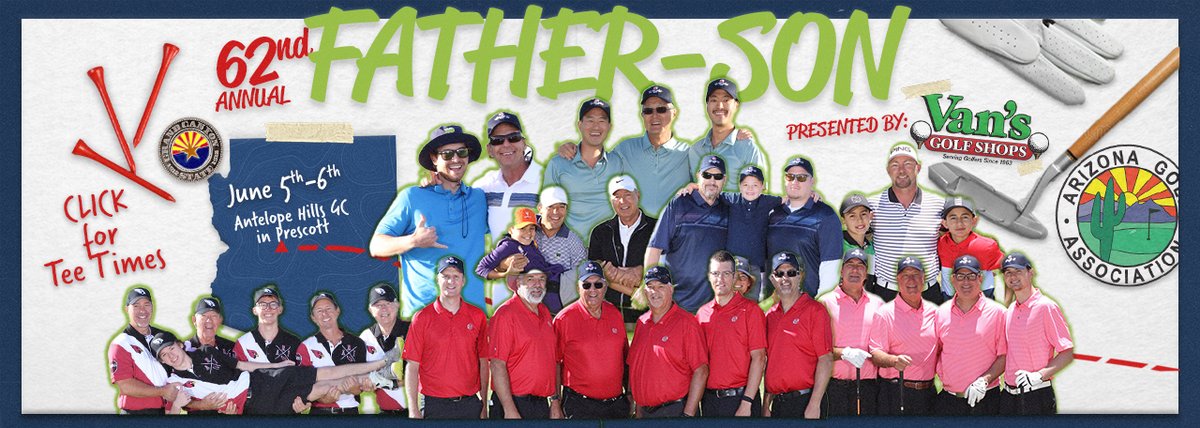 AZGolfAssn's tweet photo. Get ready, this weekend's going to be a great one!
π’Tee Times for the 62nd annual Father-Son tournament presented by @Vansgolfshops
π
Sat/Sun, June 5th-6th
π Antelope Hills Golf Course, Prescott
β³οΈ Tee Times: https://t.co/BrthDyVdtA https://t.co/zQyF8kwggO