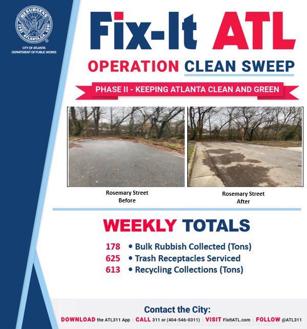 CityofAtlanta's tweet photo. Thank you to our #ATLCleanSweep team for always making sure that our community is beautiful. See the amazing transformation of Rosemary St., Osborne Rd. and Campbellton Rd. #TransformationThursday https://t.co/TA7q6WSKpt