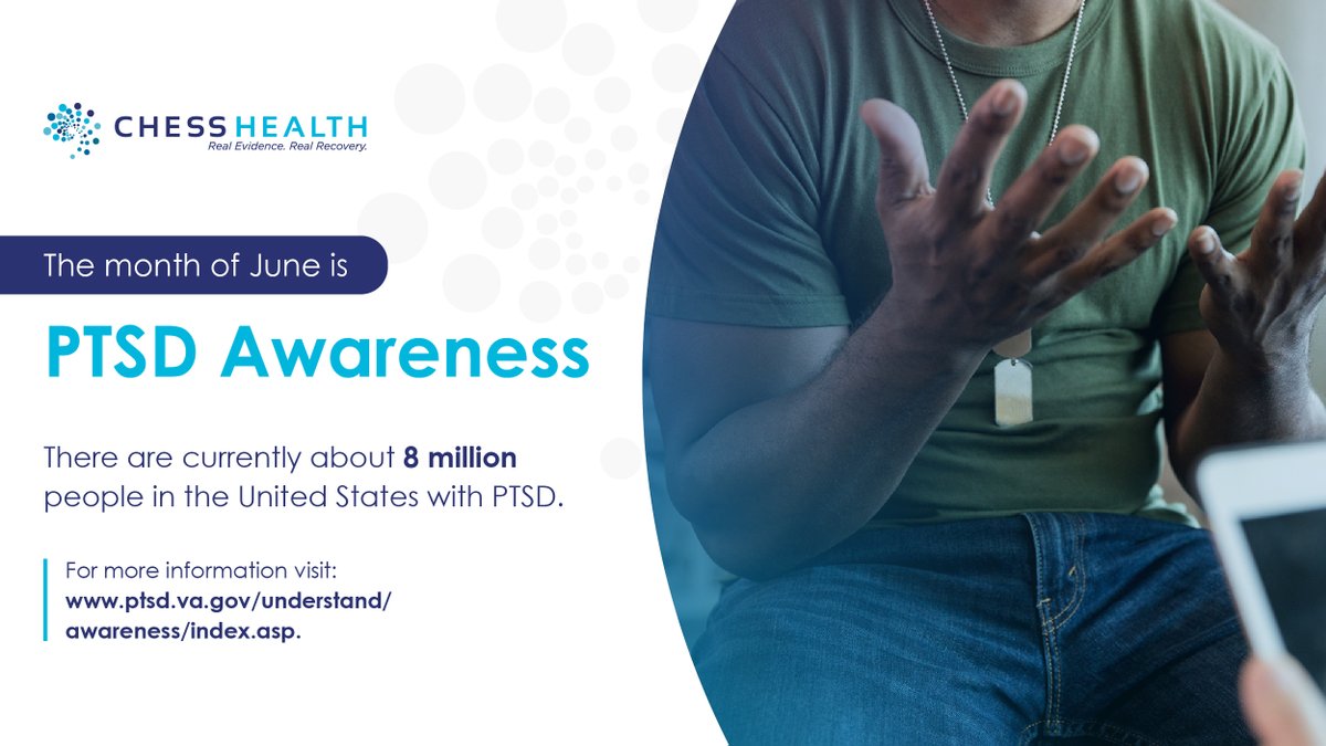 CHESSmh's tweet image. Even though PTSD treatments work, most people don&apos;t receive the help they need. Join us for #PTSDAwarenessMonth and help spread the word that effective treatments are available. bit.ly/2K4Rrmi #CHESSHealth #CHESSPlatform