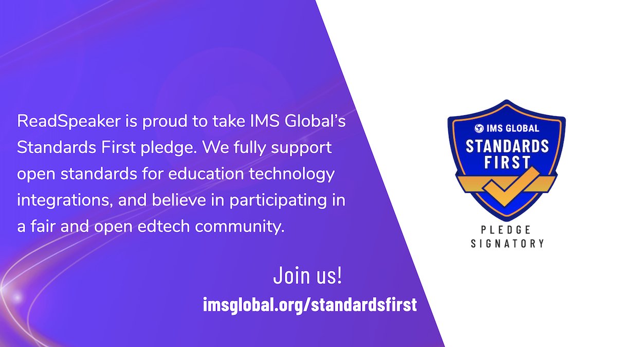 LearningImpact's tweet photo. @ReadSpeaker is one of the latest organizations to take the #StandardsFirst pledge supporting open standards for #edtech. https://t.co/JwTihA3Hfu https://t.co/S70cuVcbUa
