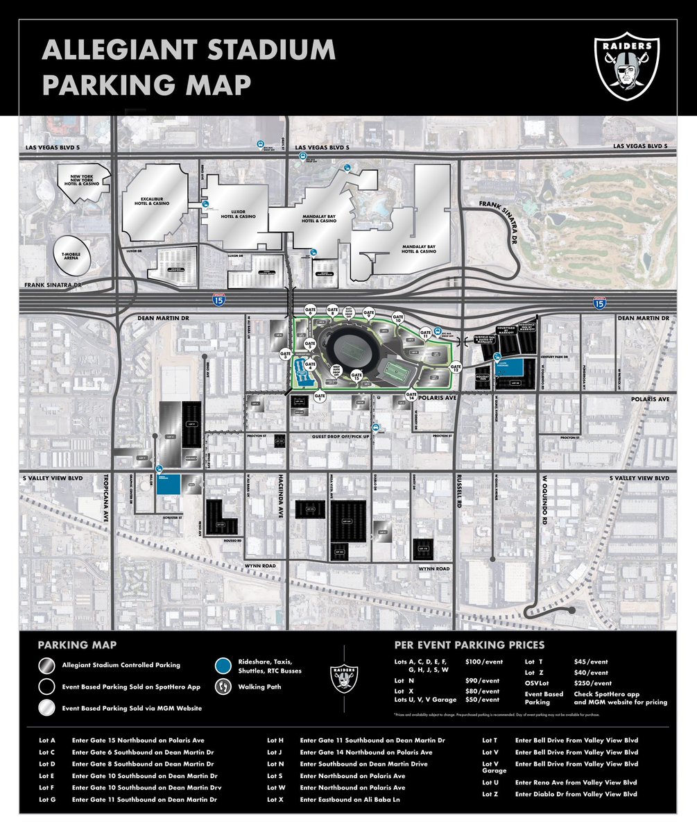 Mick Akers Here S A Better Map Of Parking And Transportation Options At Allegiant Stadium I M Told Mgm Resorts Will Release Their Event Day Parking Garage Prices June 14 Vegas Raiders