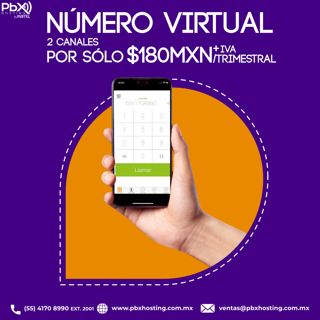 PBX_Hosting's tweet photo. Excelente promoción del mes

Contrata tu número virtual para que puedas realizar y recibir llamadas desde tu computadora, tablet o softphone.

Contáctanos:
🌐 https://t.co/a1Mnewp6nE
📲 (55) 4170 8990
✉️ ventas@pbxhosting.com.mx

 #numeros #numerosvirtuales #did https://t.co/GdvdVNjBNi