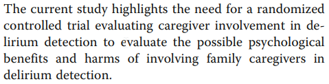 📓 Caregiver detected #delirium is associated with ⬆️ anxiety &amp; depressive symptoms in family caregivers.

⭐ Interesting new study raising issue of whether involving family in delirium detection may have adverse effects

🔗 bmcpsychiatry.biomedcentral.com/articles/10.11…

<a href="/BriannaRosgen/">Brianna Rosgen</a> @kmfiest