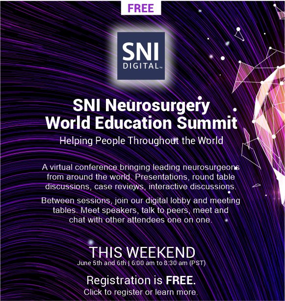 Surgical Neurology International (SNI) (@snint) on Twitter photo The Summit is THIS Weekend! We’re looking forward to seeing everyone there - over 800 registered from more than 100 countries!
airmeet.com/e/eb100470-a2c…
<a href="/youngneuros/">AANS Early-to-mid Career Committee (#E2M)</a> <a href="/GlobalNeuroSurg/">Global Neurosurgery WFNS</a> <a href="/realyoungcaans/">Young African Neurosurgeons Forum</a>
#Neurosurgery #GlobalSurgery #MedTwitter The Summit is THIS Weekend! We’re looking forward to seeing everyone there - over 800 registered from more than 100 countries!
airmeet.com/e/eb100470-a2c…
<a href="/youngneuros/">AANS Early-to-mid Career Committee (#E2M)</a> <a href="/GlobalNeuroSurg/">Global Neurosurgery WFNS</a> <a href="/realyoungcaans/">Young African Neurosurgeons Forum</a>
#Neurosurgery #GlobalSurgery #MedTwitter