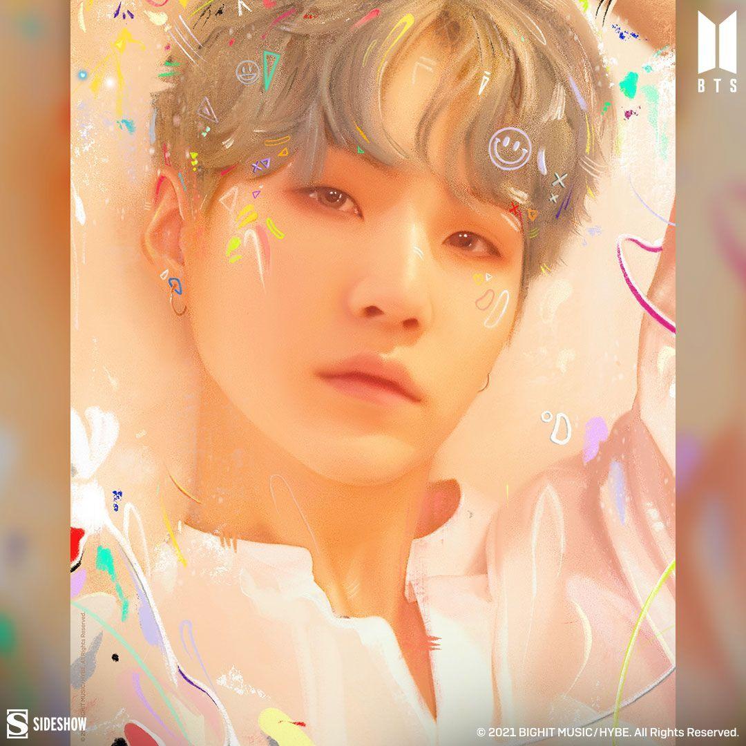 BTSVenezuela_'s tweet photo. INFO ℹ️

"Caras sonrientes, corazones y otros íconos coloridos giran alrededor de un joven músico en Love Yourself: #RM #Jin y #Suga Fine Art Print de Kildren, disponible ahora como parte de la serie BTS Portrait"

💫
#sideshowxbts 

©️collectsideshow https://t.co/YgWaphO6X1