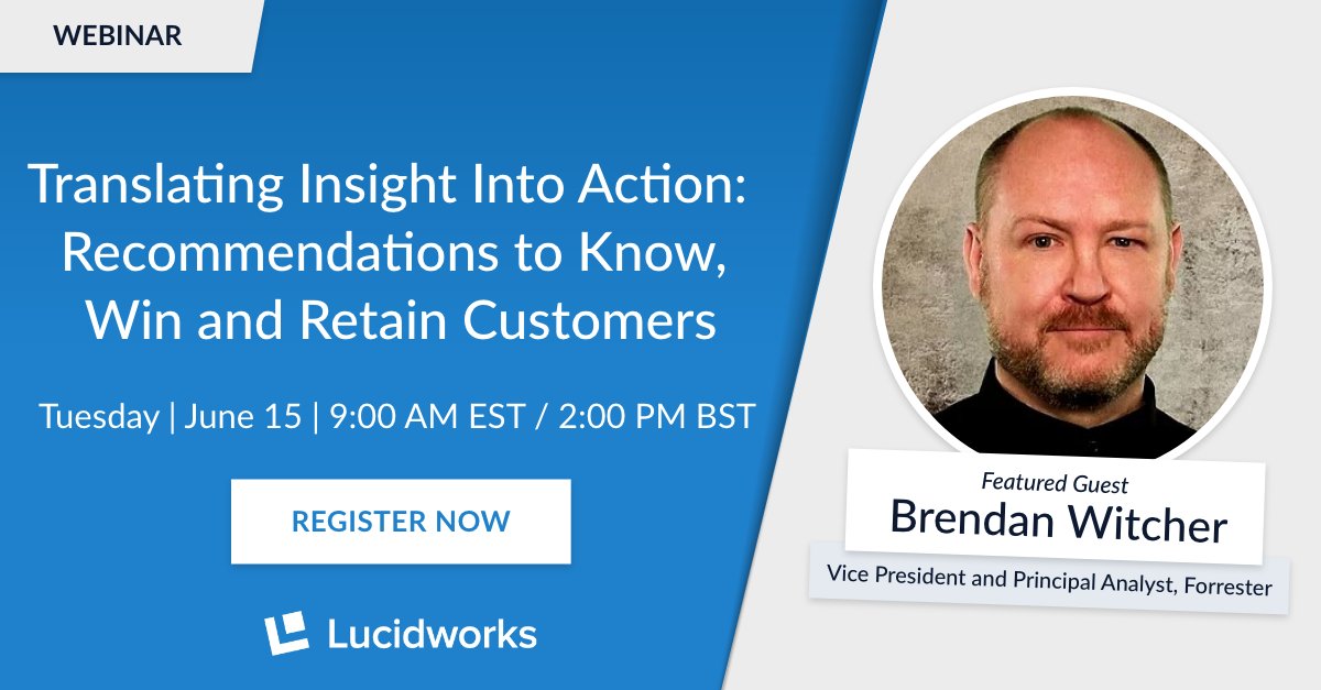 jcsears's tweet photo. June 15th @ 2pm BST, join Lucidworks and guest speaker @BrendanWitcher, Vice President and Principal Analyst at @Forrester, in discussion about how to best utilize customer insights to deliver a relevant #digitalexperience. Register today: https://t.co/0SBeBFEmIJ https://t.co/cxdASoAoXh