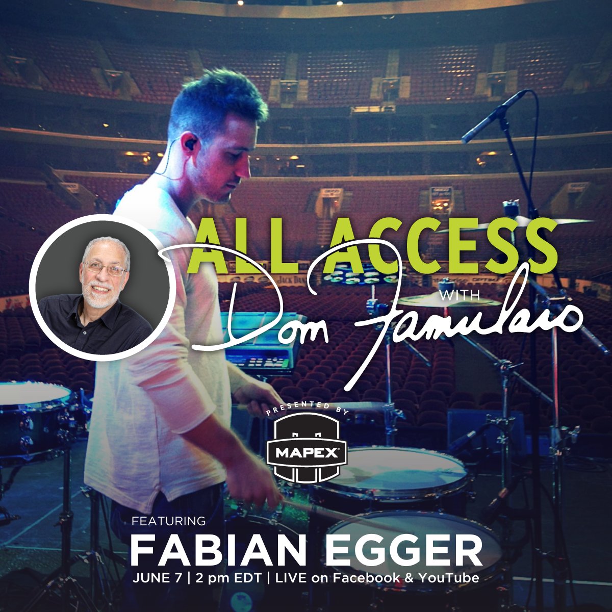 The next guest on All Access with Dom Famularo will be Mapex artist Fabian Egger! Join us Monday, June 7th at 2pm ET on our Facebook or YouTube for this interview! #mapexdrums #mapex @DomFamularo