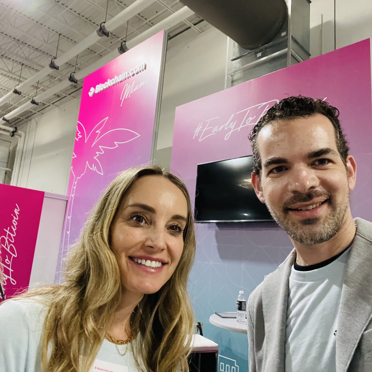 Journal entry: Day 1 @ #bitcoin2021. Inaugural crypto conf for me & CLO  @Lindsey_Haswell. @Blockchain team catching 🐋. Moved US HQ to Miami. No  pet Doge allowed on campus.