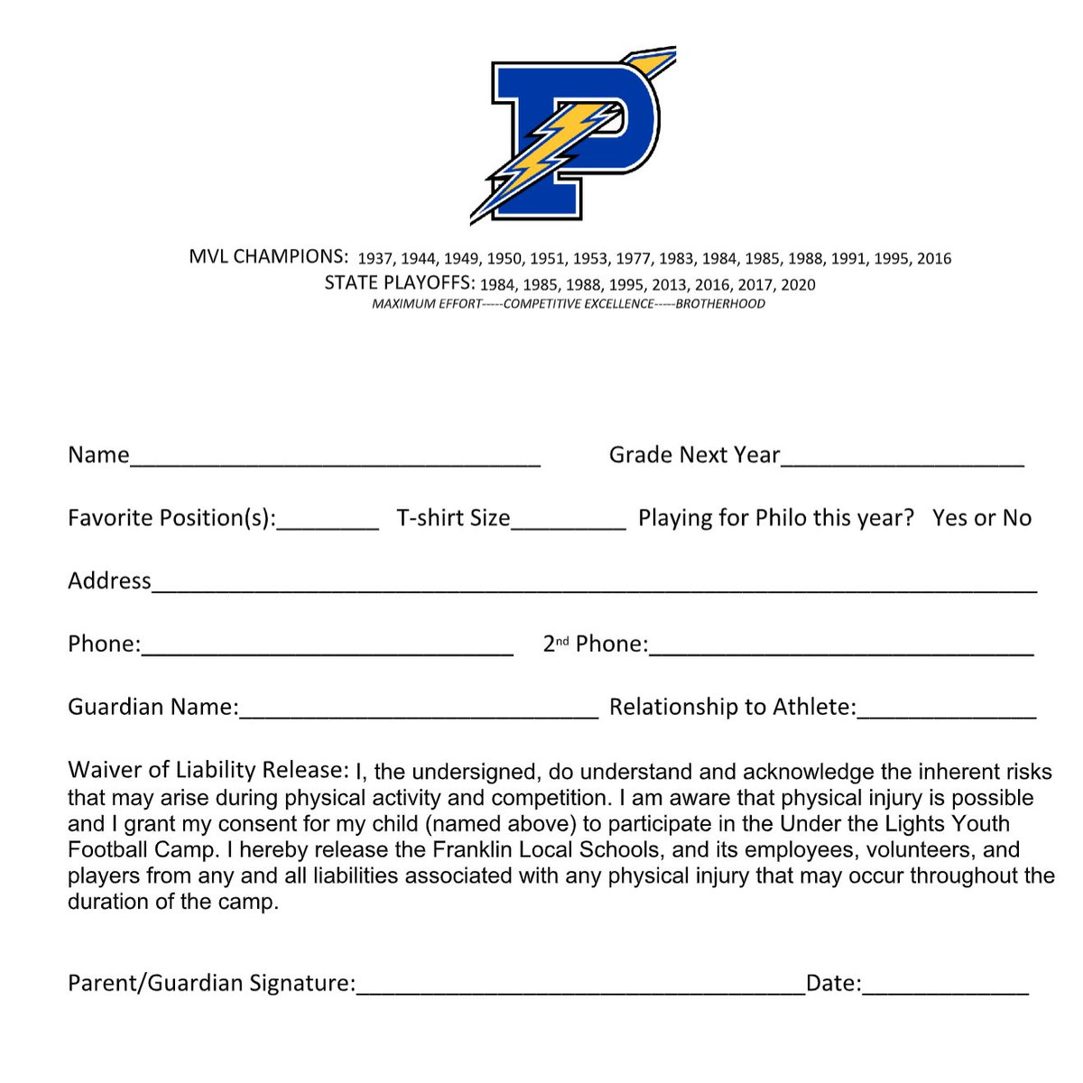 PhiloFootball1's tweet image. Philo Youth Football Camp Under the Lights June 25th 7-9:30 pm at Sam Hatfield Stadium.  Information and registration form below.