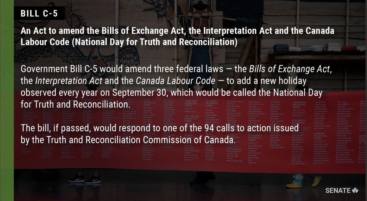 BrianFrancisPEI's tweet photo. The @SenateCA has unanimously passed Bill C-5 which establishes the National Day for Truth and Reconciliation.  We owe it to the survivors who fought and continue to fight to ensure the history and legacy of the residential school system are known and never forgotten or repeated. https://t.co/Rbyfoz5692