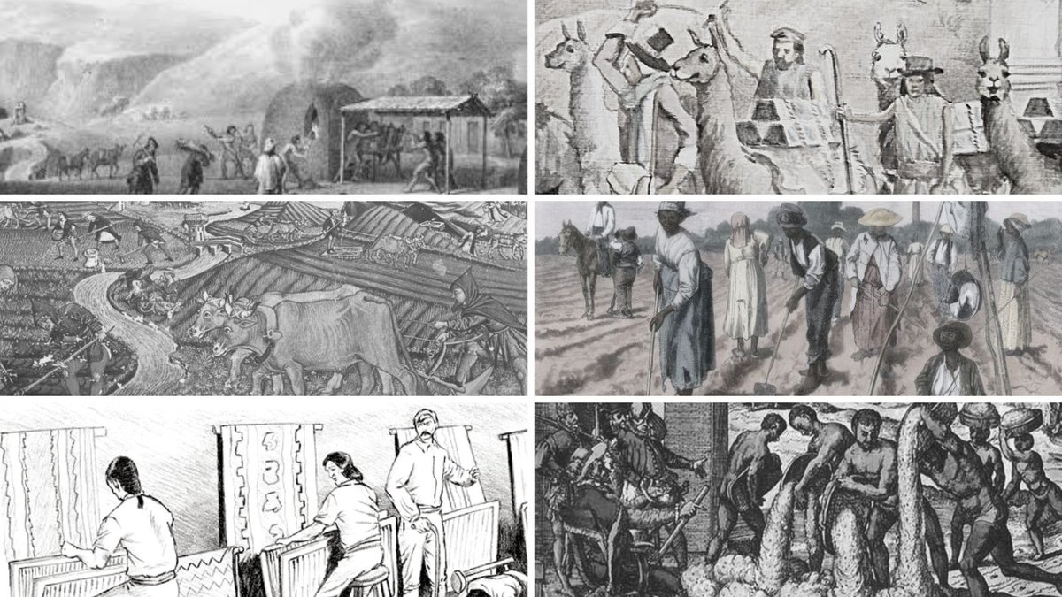 educando_21's tweet photo. #HistoriaTime👣Los modelos coloniales que se emplearon fueron 6: Minas, Encomienda, Obraje, Concertaje, Mita y Latifundio 🛖. Todos eran trabajos llenos de maltrato, abusos e injusticias con el esclavo y el #indigena😩. https://t.co/LOcsYrtP93