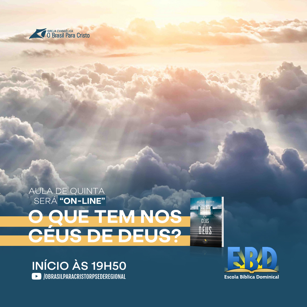 obpcrp's tweet photo. É hoje às 19h50 e ministraremos a segunda aula da Revista os céus de Deus.

O tema será: “O que tem nos céus de Deus?”
Mostraremos que sabemos pouca coisa dos Céus de Deus, mas o dia vem, e não tardará, quando tudo será plenamente revelado aos redimidos. https://t.co/JAJaLbDIv0