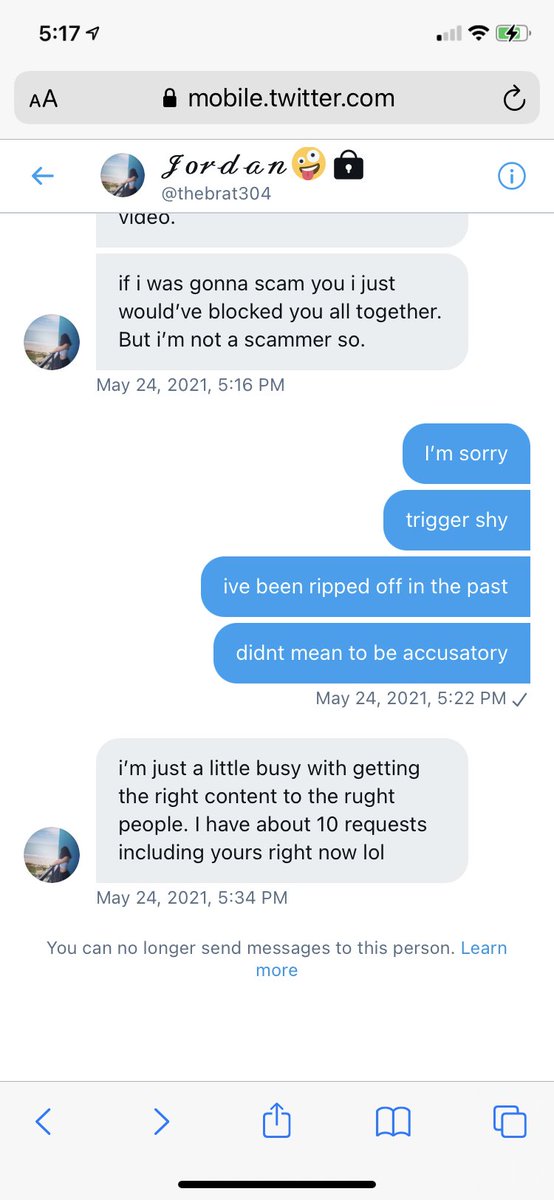 BuyingContent5's tweet photo. Imma just stop buying content all together, this shit is so fucking annoying. “But I’m not a scammer so...” proceeds to block me.. smh another one for you #buyingcontent #sellingcontent folk, this one isn’t trust worthy https://t.co/8nbhk8cpvO
