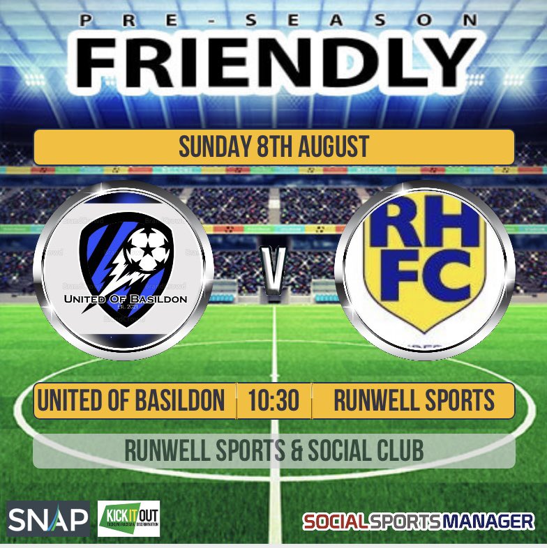 BasildonRovers's tweet photo. Pre Season Local Derby Confirmed @RunwellsportsFc Sundays https://t.co/v528f3nCdh