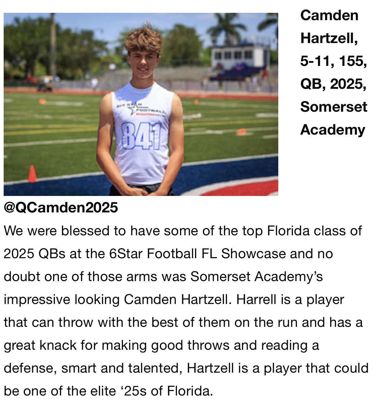 Camden Hartzell 2025 Varsity QB (QCamden2025) / Twitter