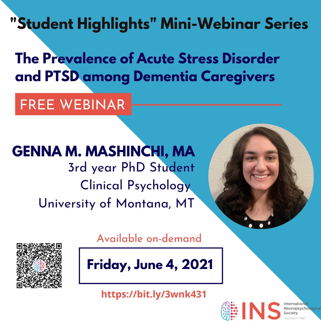 ins_slc's tweet photo. COMING TOMORROW: Our (@ins_slc) 2nd mini-webinar featuring Genna Mashinchi will be available on-demand! Tune in to learn about Genna's work on acute stress d/o's &amp; PTSD among dementia caregivers! https://t.co/bvIiaBQR4W