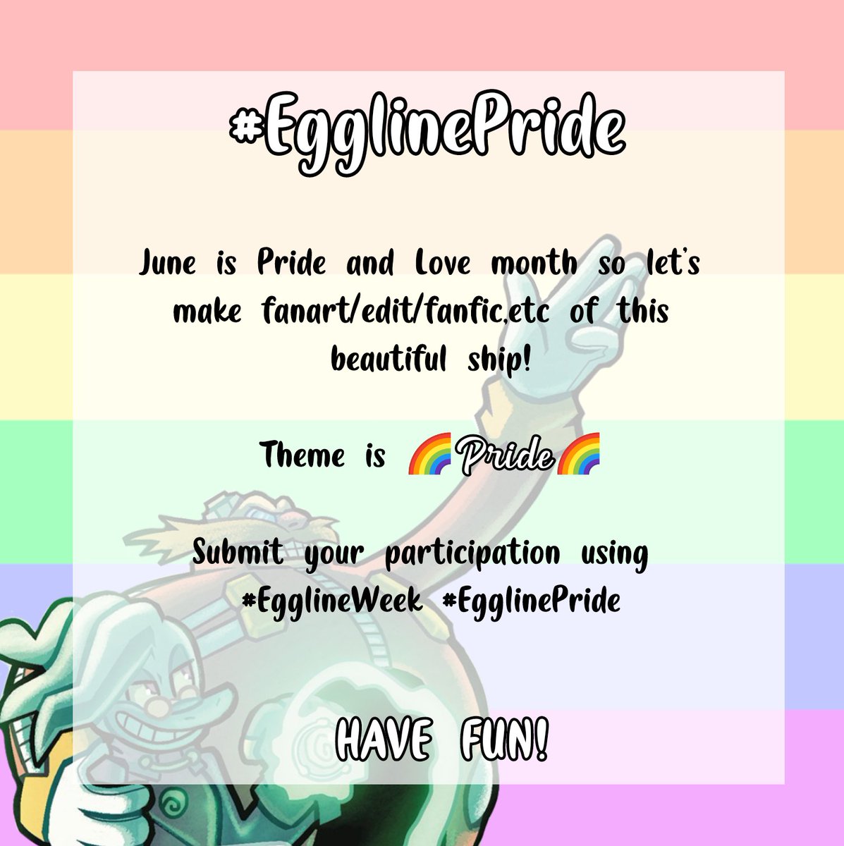 Bring_back_Star's tweet photo. Long time no see! 

Let's celebrate Pride and Love with Eggline 🌈✨

All month draw this ship with pride colours, use your imagination! 💕

Don't forget to tag/use #egglineweek #EgglinePride

RT are fully appreciated 😚💗 https://t.co/BAxLoAjeUR