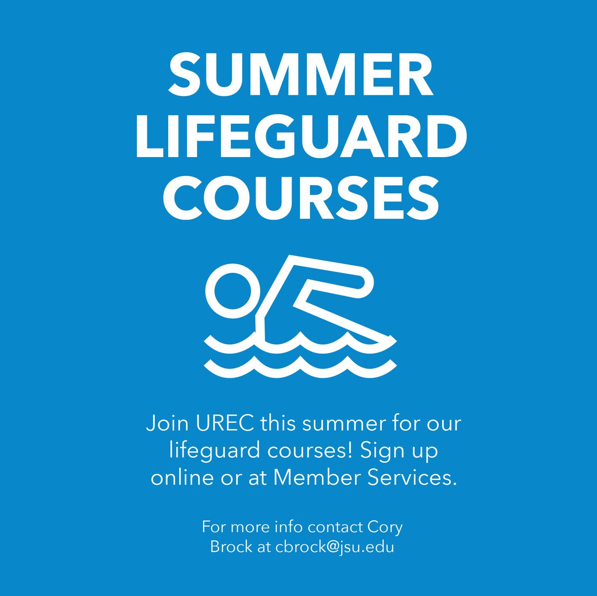 Hey Gamecocks, do you want to be a certified lifeguard? 
Join us at the URec for summer lifeguard courses! The remaining course dates are June 18-20, and July 23-25! You can sign up either online or at Member Services! Contact Cory Brock at cbrock@jsu.edu for more info!