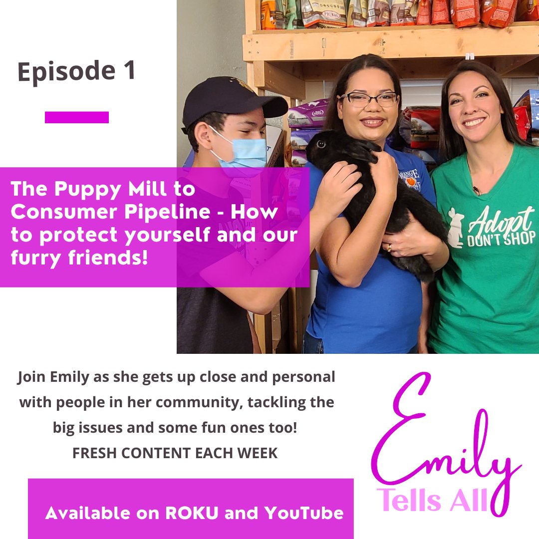 I am so excited to announce the premiere of my new talk show, Emily Tells All. With fresh content weekly.  The show can be seen on ROKU, YouTube, and via podcast.  #emilybonilla #myocfl
@HumaneSociety <a href="/ASPCA/">ASPCA</a> More at  bit.ly/2TASKjz