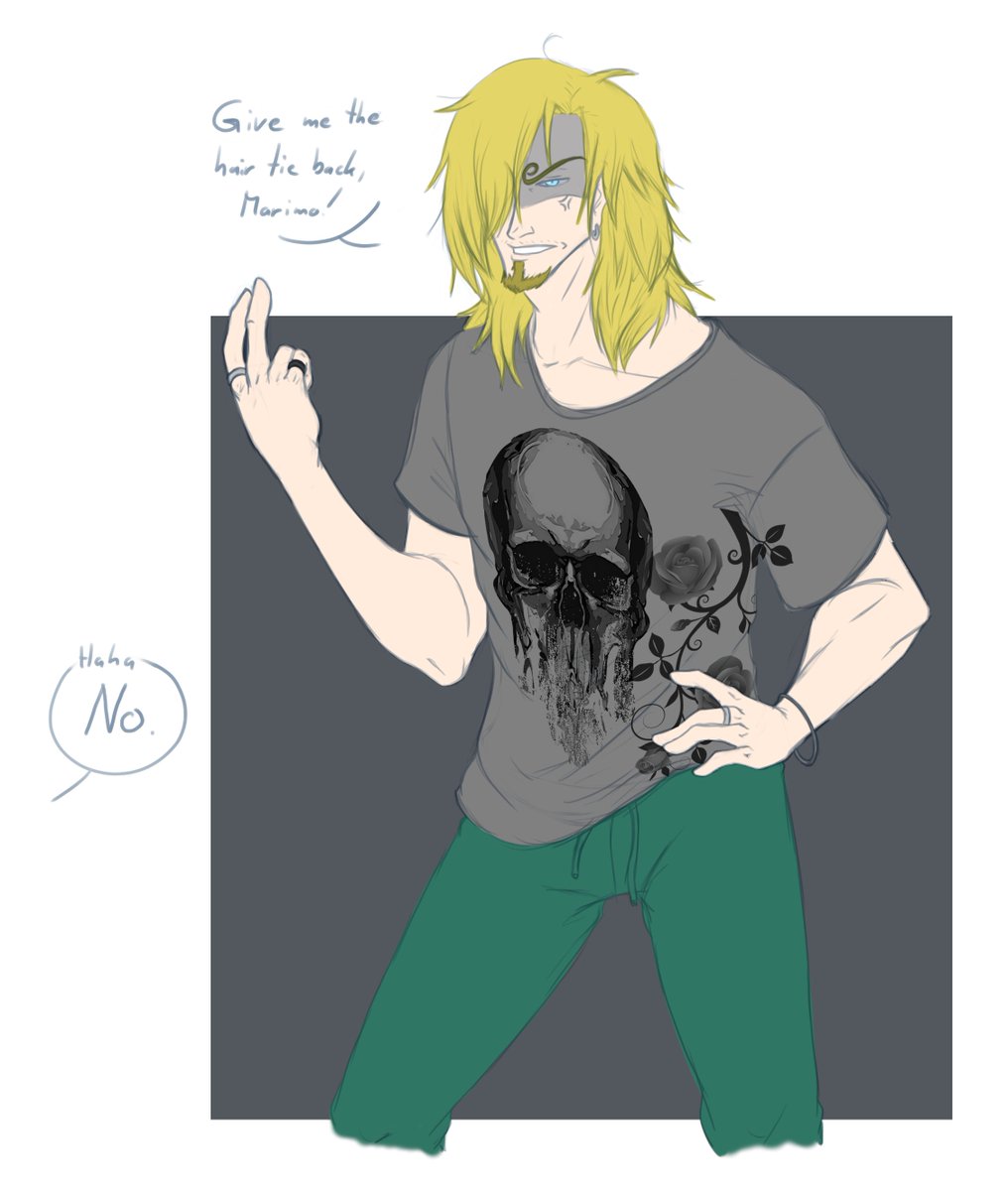 ArtSheeps's tweet photo. sketch for an Biker AU that will live forever (only) in my head... 
Sanji can only deal with so much before he had his first coffee. Zoro stealing his hair ties is not one of those things
#zosan https://t.co/3PByrN9SBB