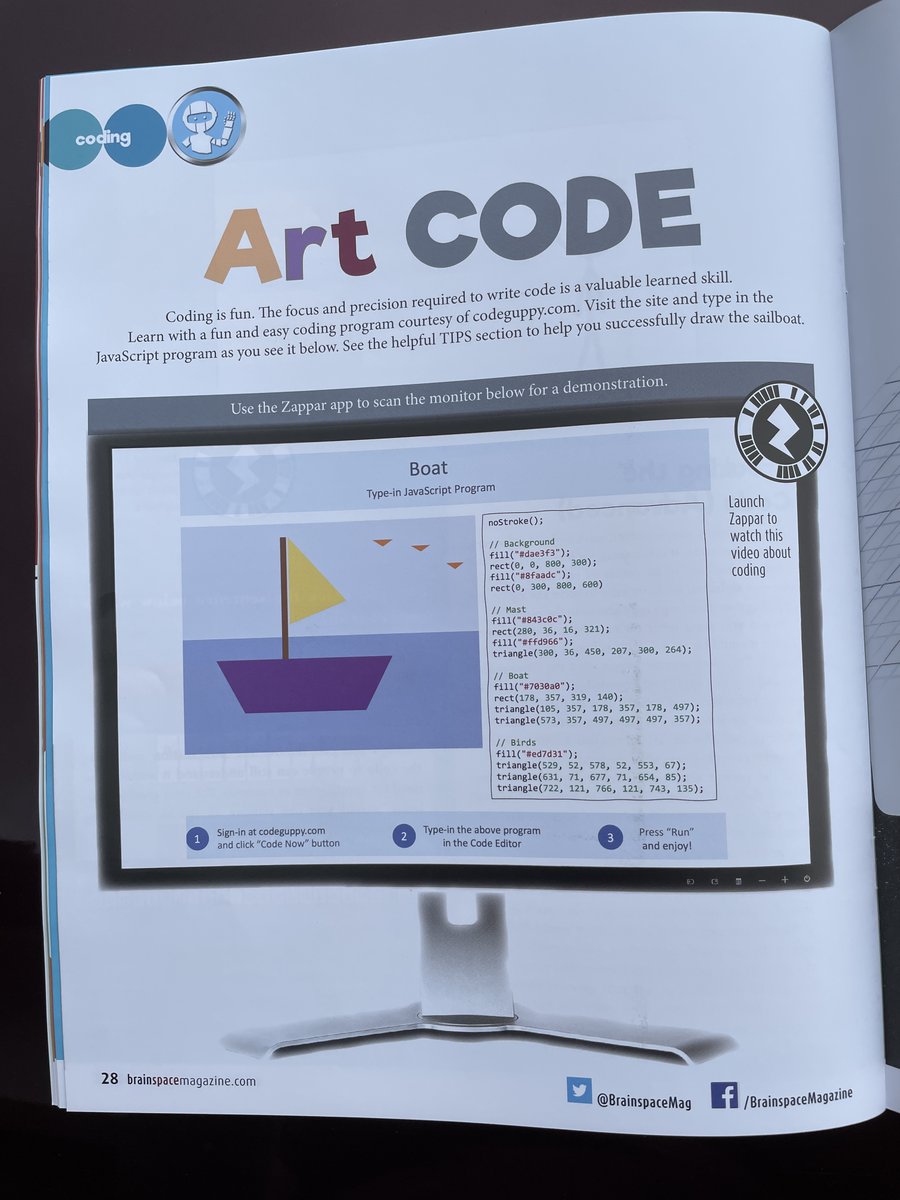 CodeGuppy's tweet image. 📬 Look what came in the mail

The fantastic educational magazine for kids @BrainspaceMag included an article about codeguppy.com

Article includes type-in program
We wish to all magazine readers: Happy Coding!

#cseducation #codingforkids #drawingwithcode #javascript