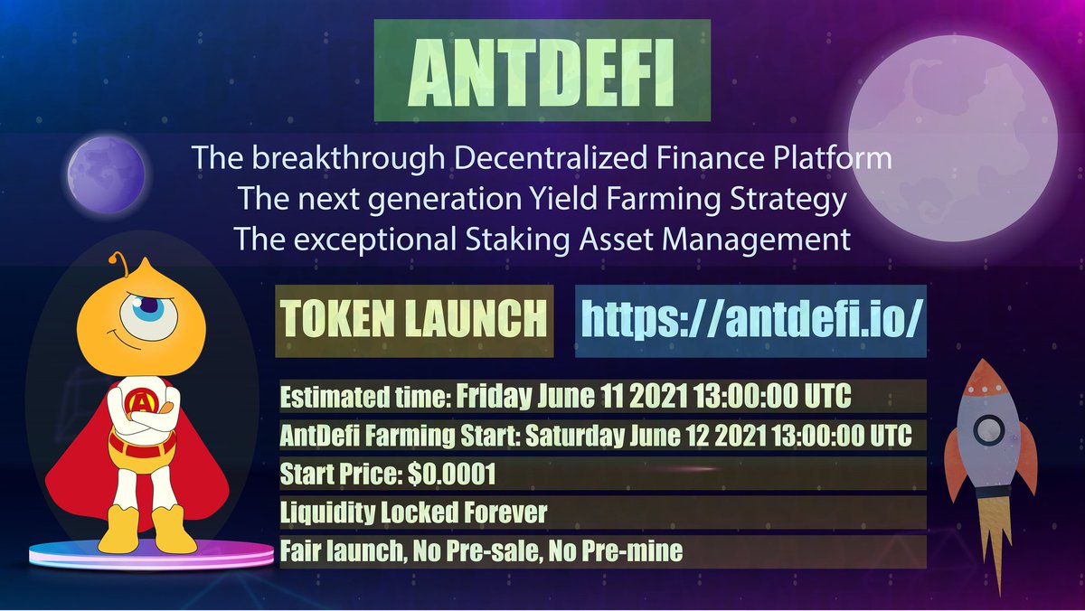 ANTDEFI ECOSYSTEM - LITTLE BY LITTLE

Token Debut: Friday June 11 2021 13:00:00 UTC

Initial Liquidity Pair: LOCKED FOREVER
Start Price: $0.0001

Website: Antdefi.io
Telegram: t.me/AntDeFi_Offici…

#BSC #DeFi #YieldFarming #BTC #BNB #ETH #BinanceSmartChain