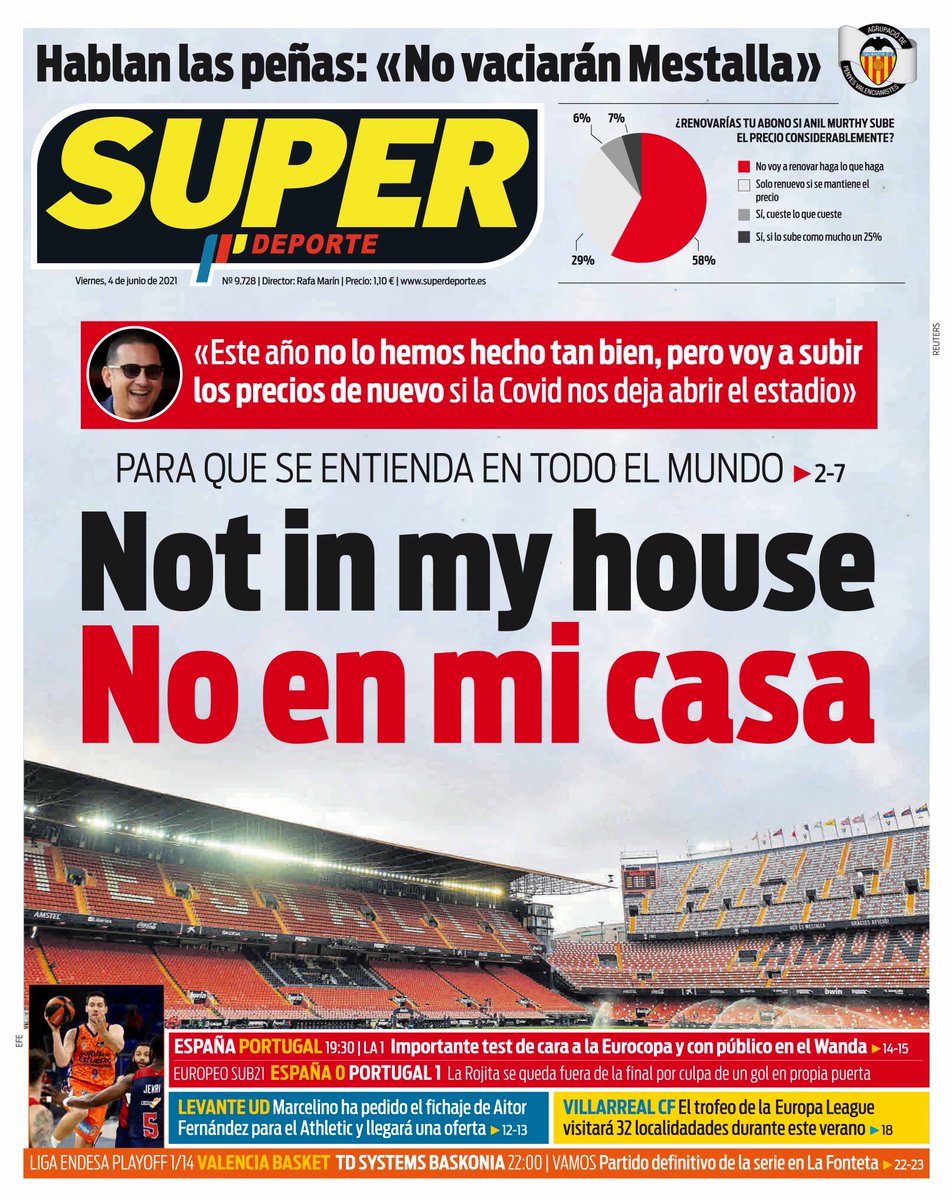 Esta es la #SUPERPortada 🆕🗞️ de este viernes, 4 de junio <a href="/PrensaIberica/">Prensa Ibérica</a> 

#𝐍𝐨𝐭𝐈𝐧𝐌𝐲𝐇𝐨𝐮𝐬𝐞 

#LaCasaDelDeporteValenciano

 🔗 bit.ly/3cj89vk 🔗