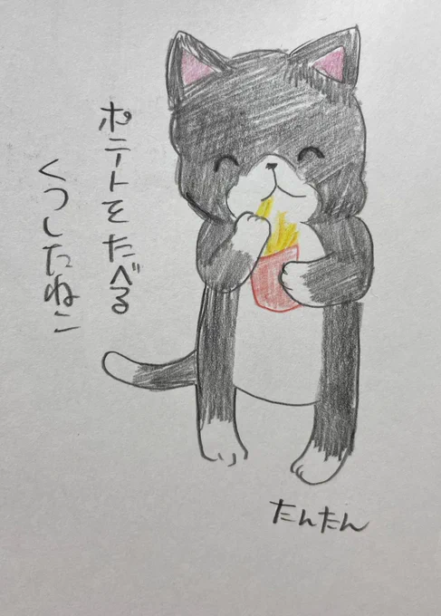 ポテトを食べるくつしたねこ

#イラスト #猫 