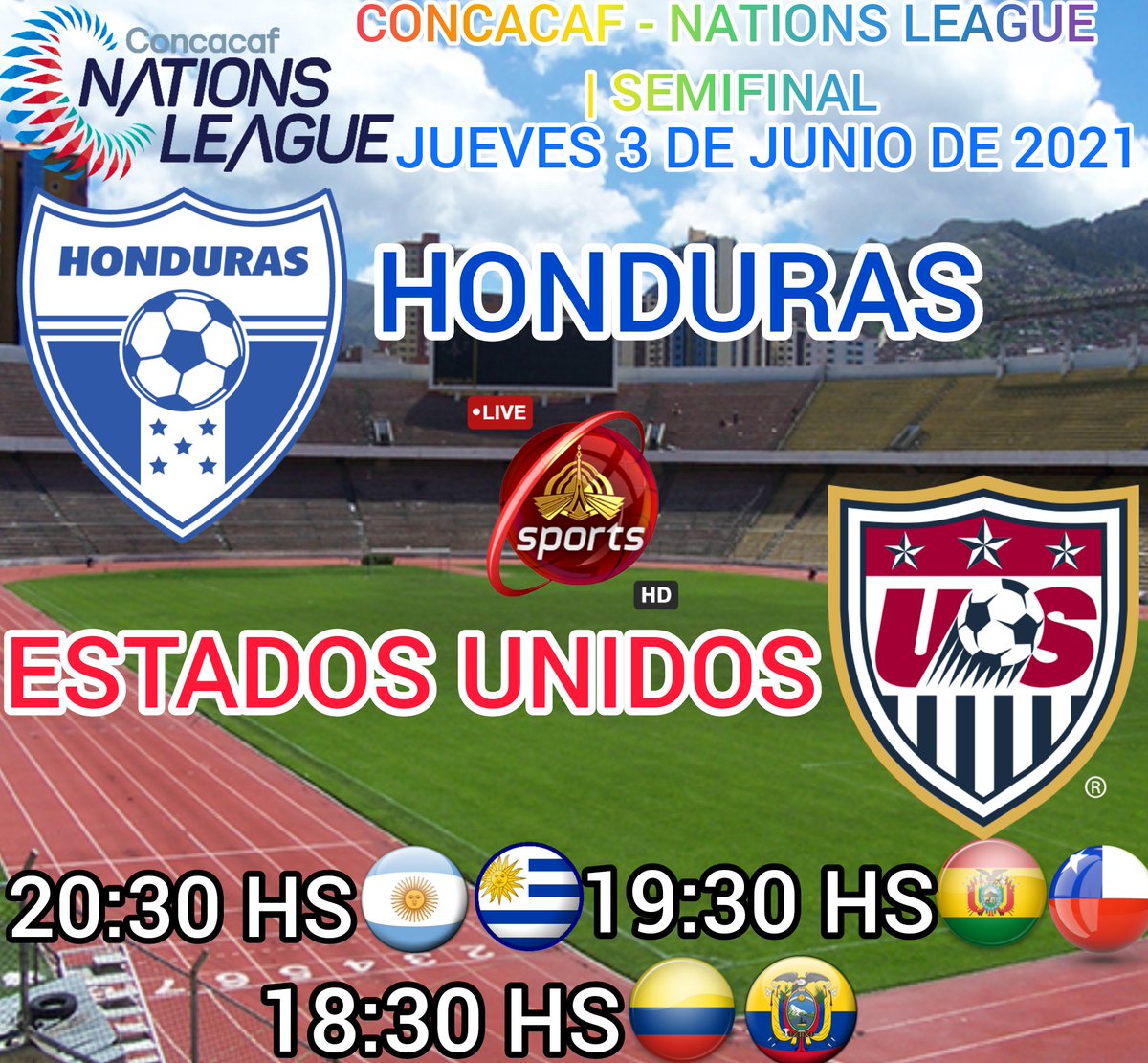 DSportsBo's tweet photo. ⚽️#ConcacafNationsLeague 
🏟🇭🇳@FenafuthOrg 🆚️ @USMNT 🇺🇲
🎙Relatos:@raulmendezg y @raul_perez_ 
🎙Comentarios:@Salcedo_Hugo 
📺TV:@TUDNMEX 🇲🇽
📱💻#TUDNApp Solo Para 🇺🇲🇲🇽 https://t.co/imshycFI78