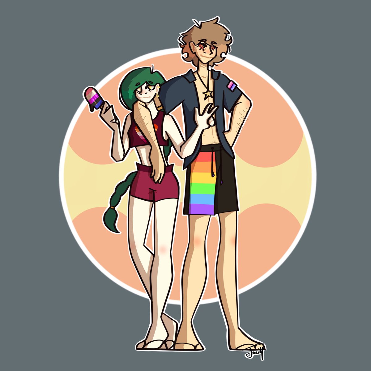 ziggheehee's tweet photo. happy pride month! remember all of you in the LGBTQ+ are valid AND loved! 💕 
quick thing on all the flags, the lesbian and gay flags are my OC’s sexualities, the other two flags are what I identify with
tags
.
#art #drawing #digital #pride #digitalart #prideart #ziggheehee https://t.co/QDJqMg6HVQ