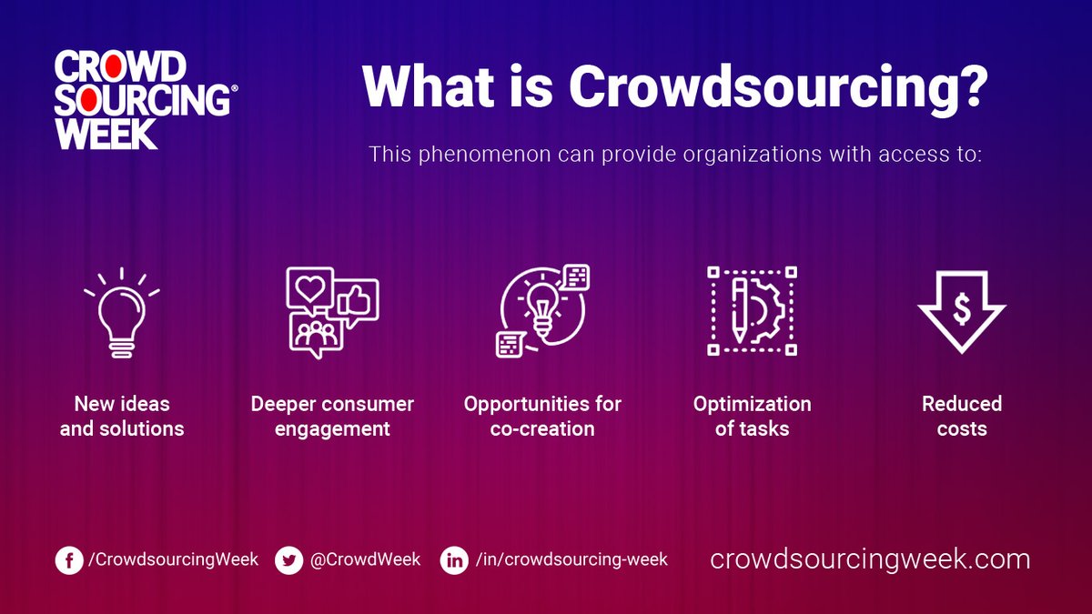CrowdWeek's tweet photo. We're often asked, "What is Crowdsourcing?". Learn more about the  application of the concept and how we and our partners use it through here: https://t.co/iSoJj5Rxuo 

#crowdeconomy #crowdsourced #innovation #openinnovation #prizechallenges  #cocreation #masscollaboration https://t.co/USN30AhK3G