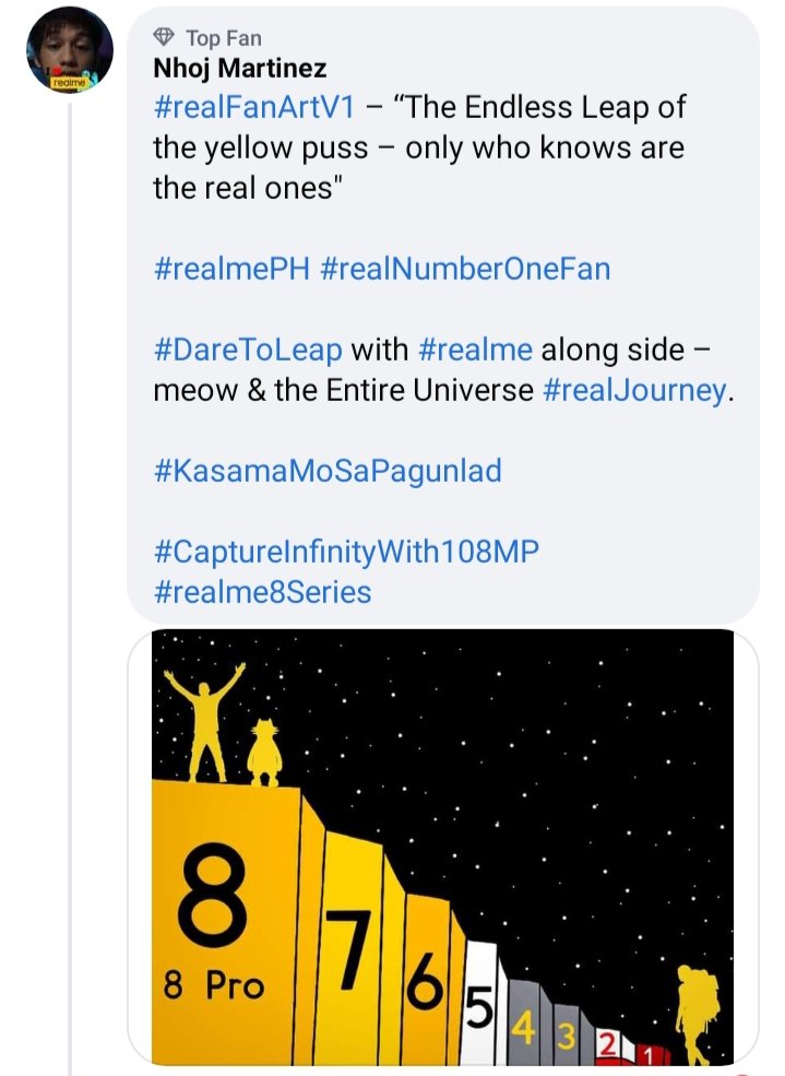 N1nj4nZ's tweet photo. @Realme_PH #realmePH
#realNumberOneFan
#realFanArtV1
#realJourney
#KasamaMoSaPagunlad
#CaptureInfinityWith108MP
#realme8Series
“#DareToLeap with @Realme_PH alongside meow and the Entire Universe – Only who knows are the real ones" https://t.co/v5xdvrlTqS