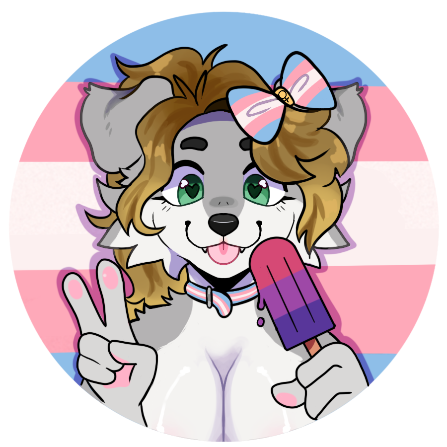 Happy Pride Month! Happy Trans Dog Mom art by @TeaCatsCO